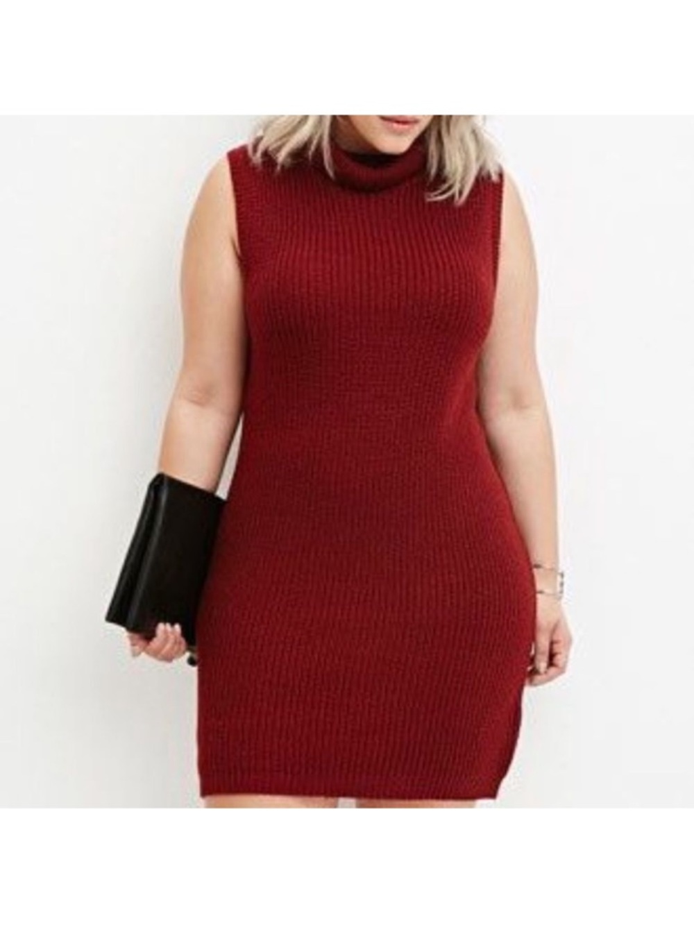 Forever 21 Sleeveless Turtleneck Mini Dress - Burgundy